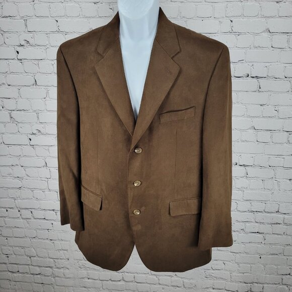 Chaps Ralph Lauren Brown Suede Like 3 Button Notch Blazer Sport Coat Size 42R - Picture 1 of 14